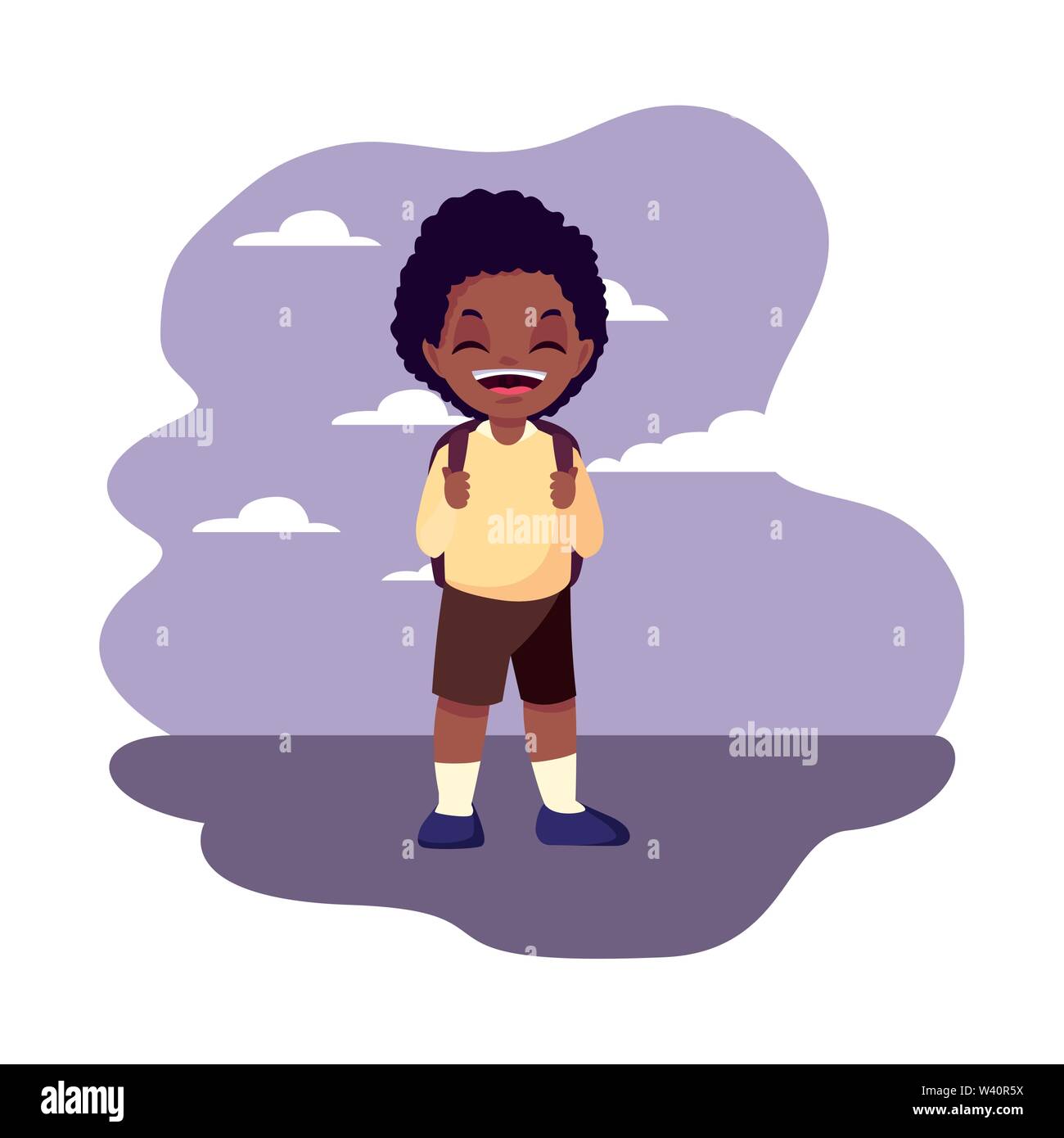 smiling school boy with backpack otdoors vector illustration Stock ...