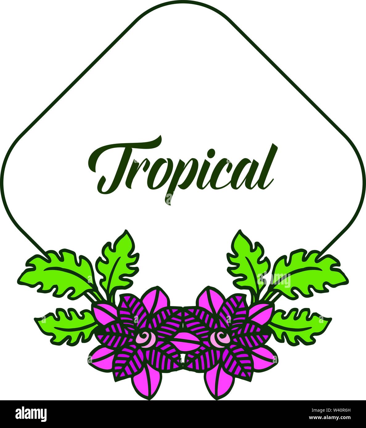 Beautiful green leaves and floral frame for greeting card summer ...