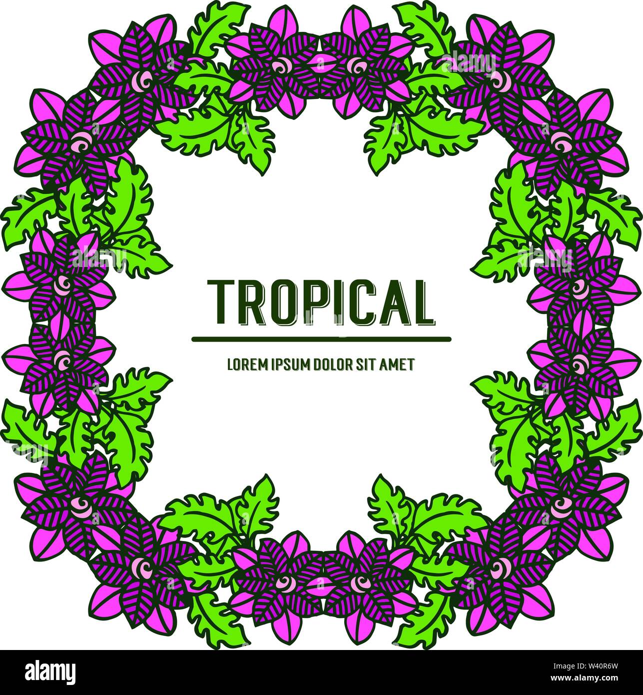 Beautiful green leaves and floral frame for greeting card summer ...