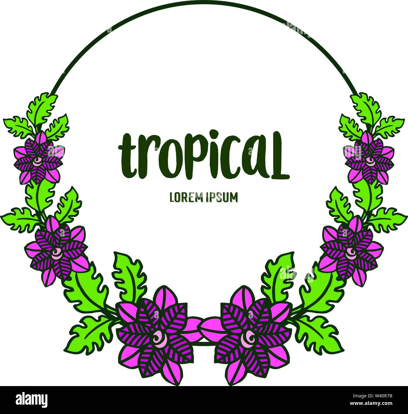 Beautiful green leaves and floral frame for greeting card summer ...