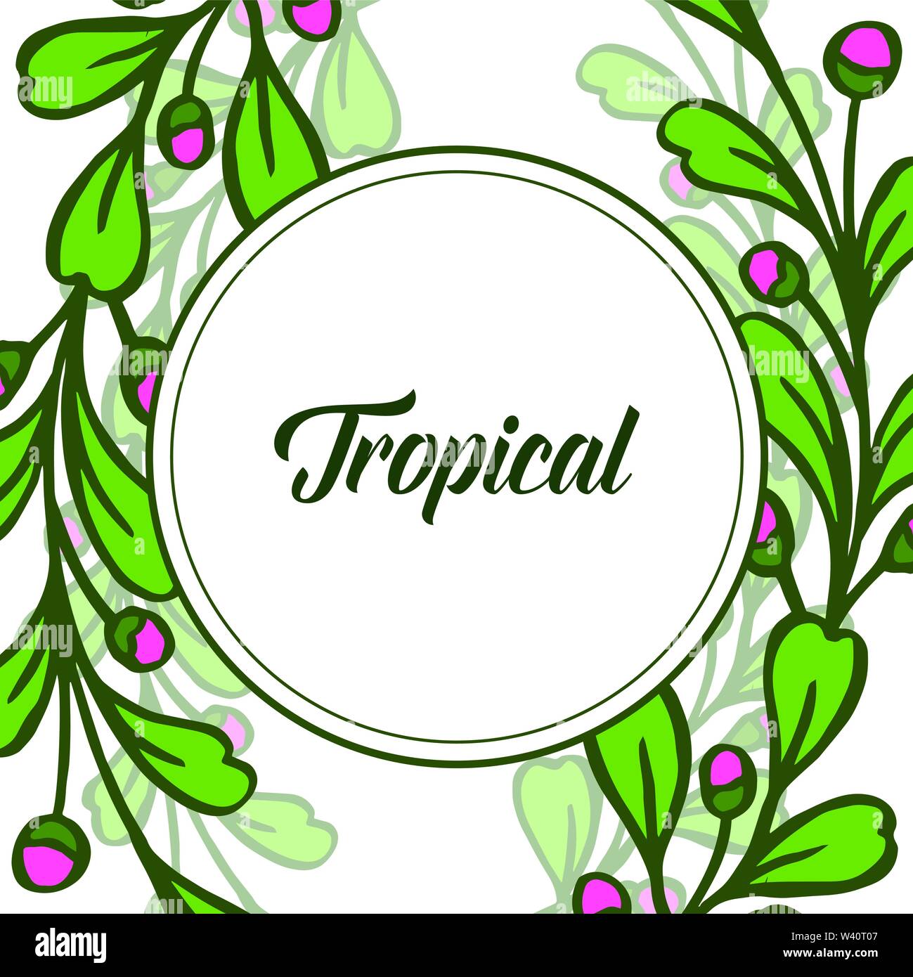Decorative of card summer tropical with art of pink floral frame and ...