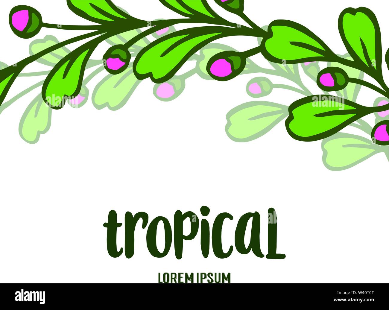 Decorative of card summer tropical with art of pink floral frame and ...