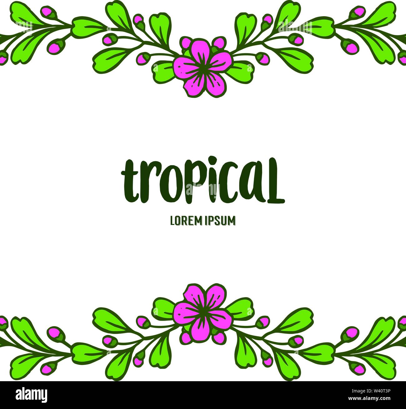 Decorative of card summer tropical with art of pink floral frame and ...