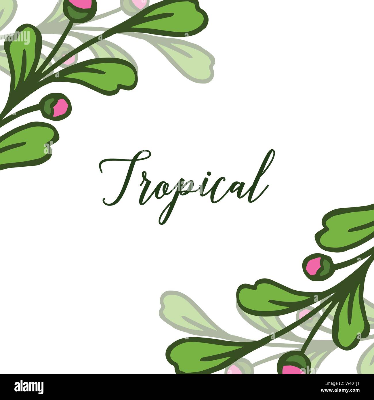 Card decoration of summer tropical, green leafy floral frame blooms and ...