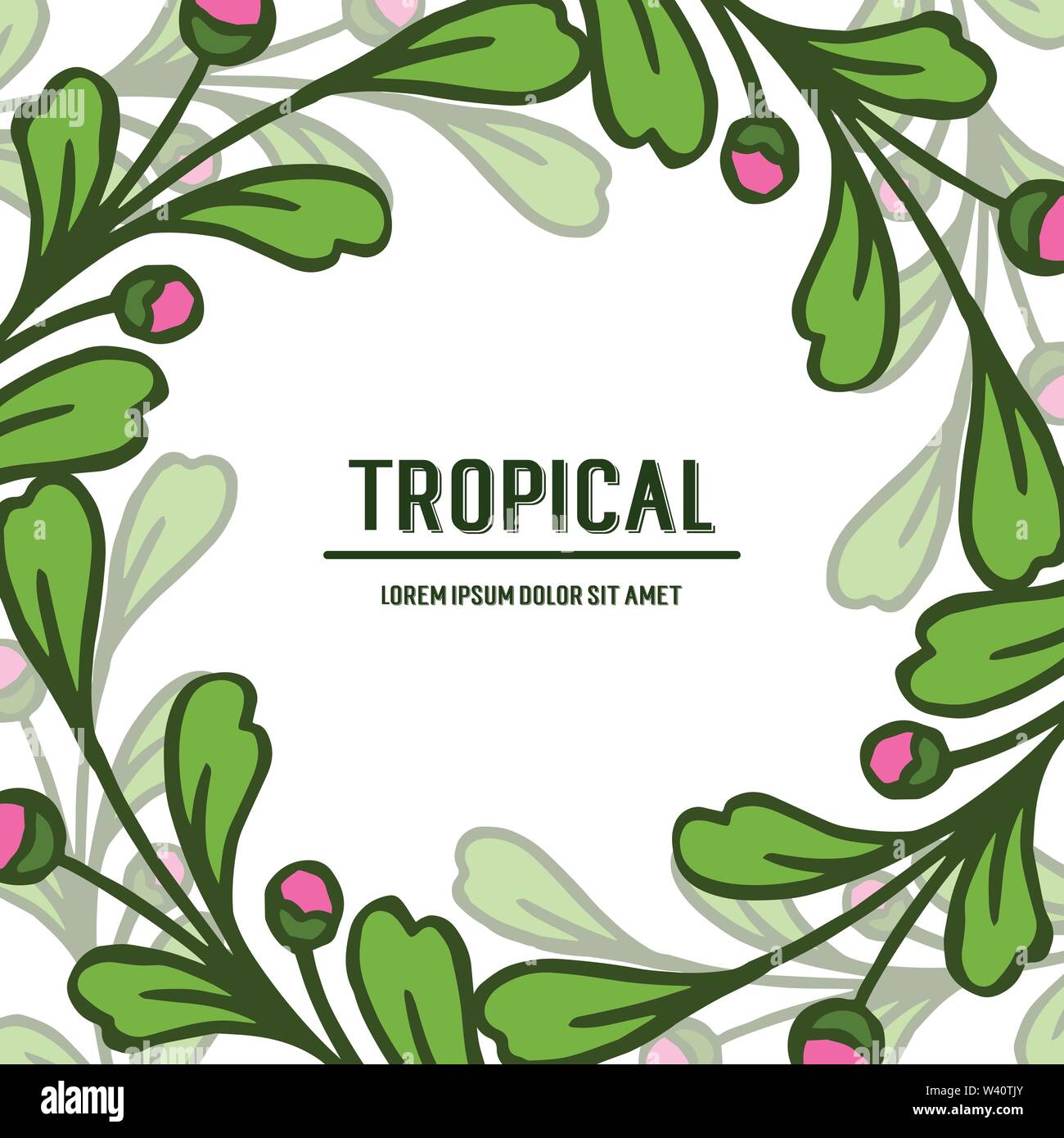 Card decoration of summer tropical, green leafy floral frame blooms and ...