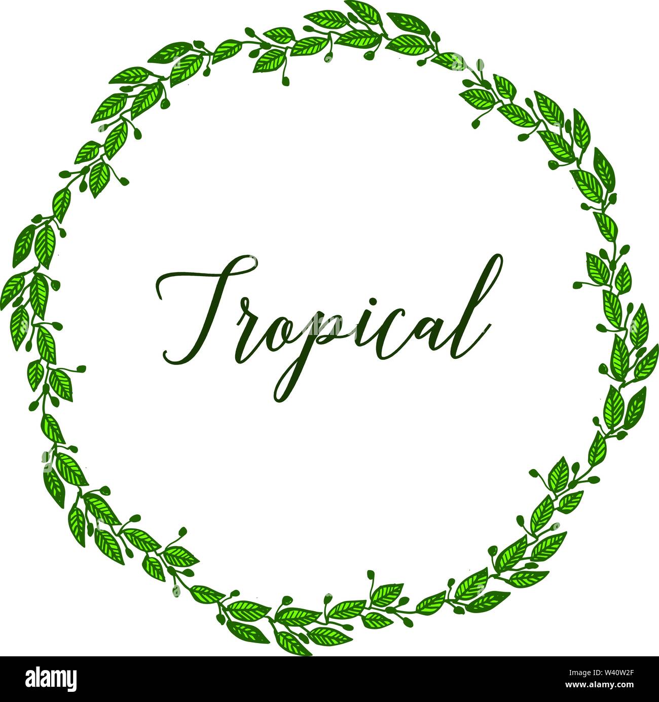 Tropical with place for your text, red floral frame and leaves round ...