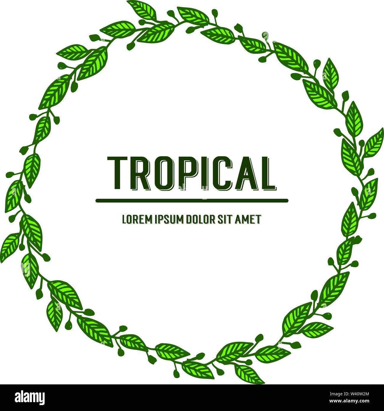 Tropical with place for your text, red floral frame and leaves round ...