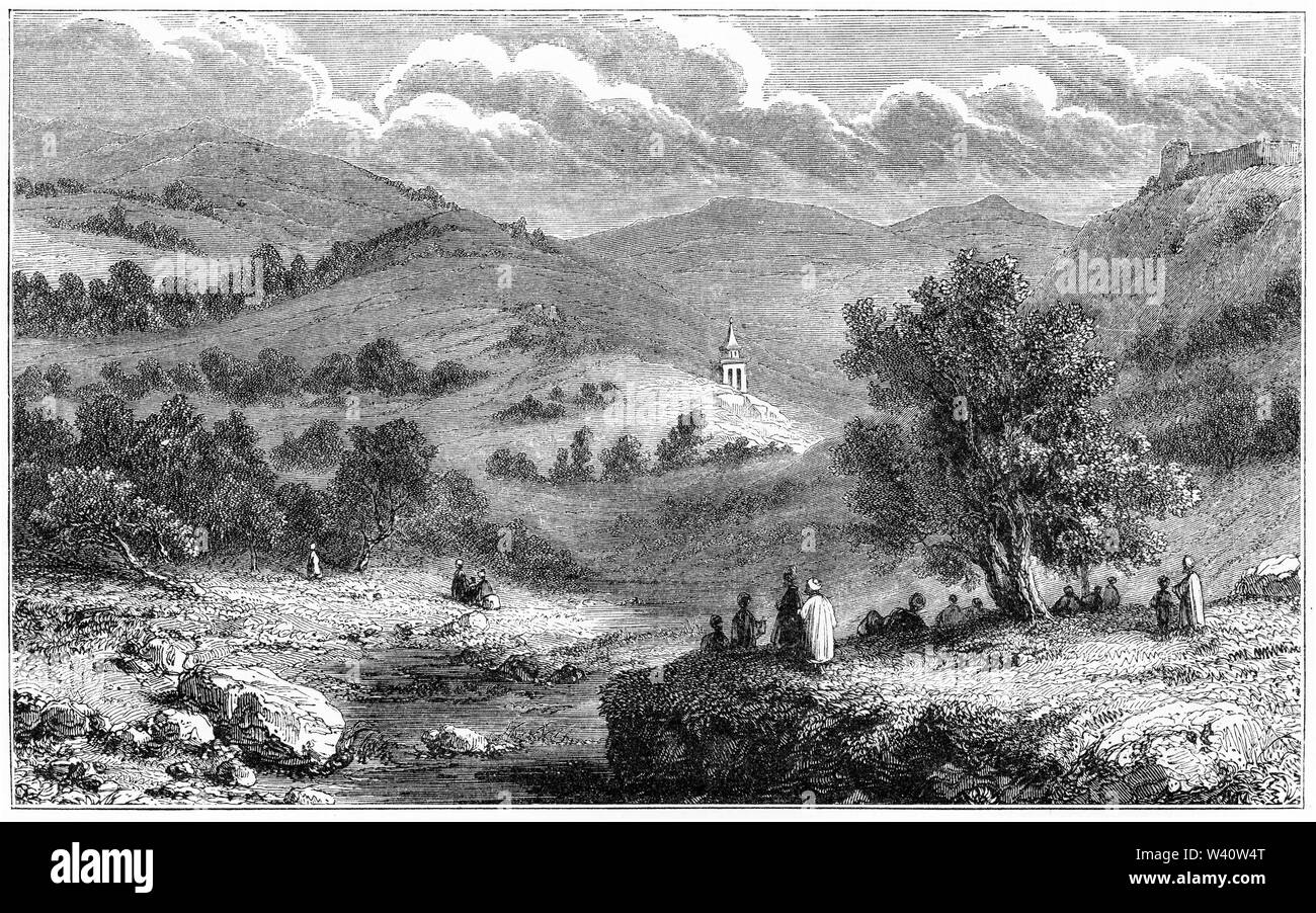 Engraving of The Valley of Jehoshaphat and the Brook Kidron Stock Photo