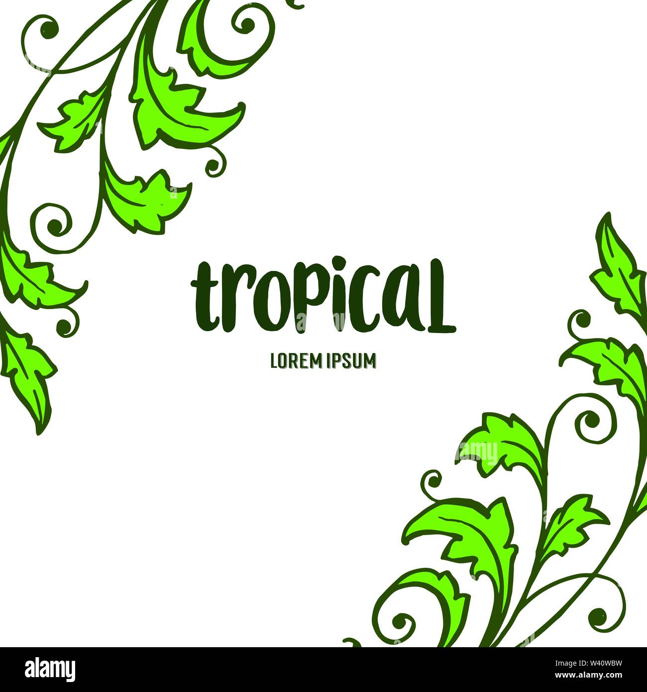 Card decor of summer tropical with various art of green leaves frame ...