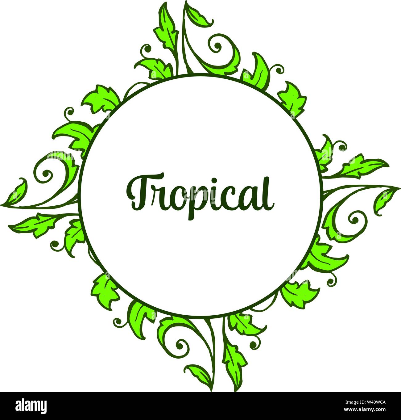 Card decor of summer tropical with various art of green leaves frame ...