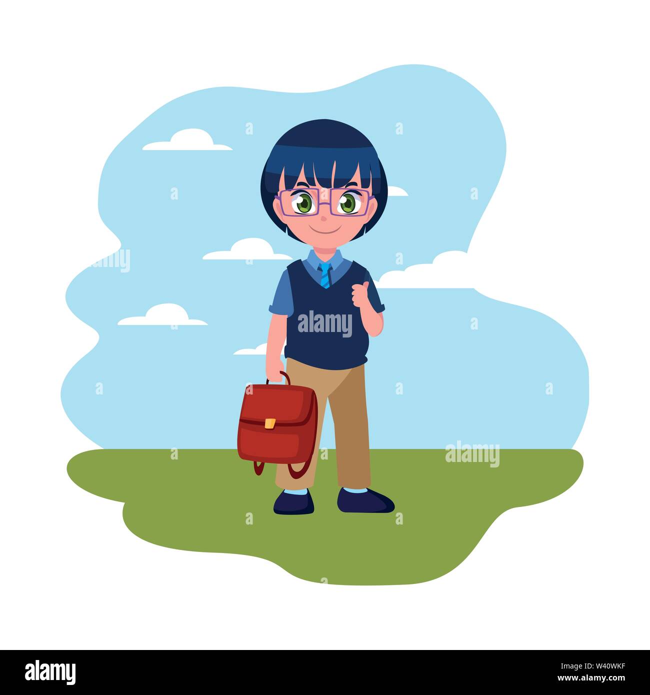 smiling school boy with backpack otdoors vector illustration Stock ...