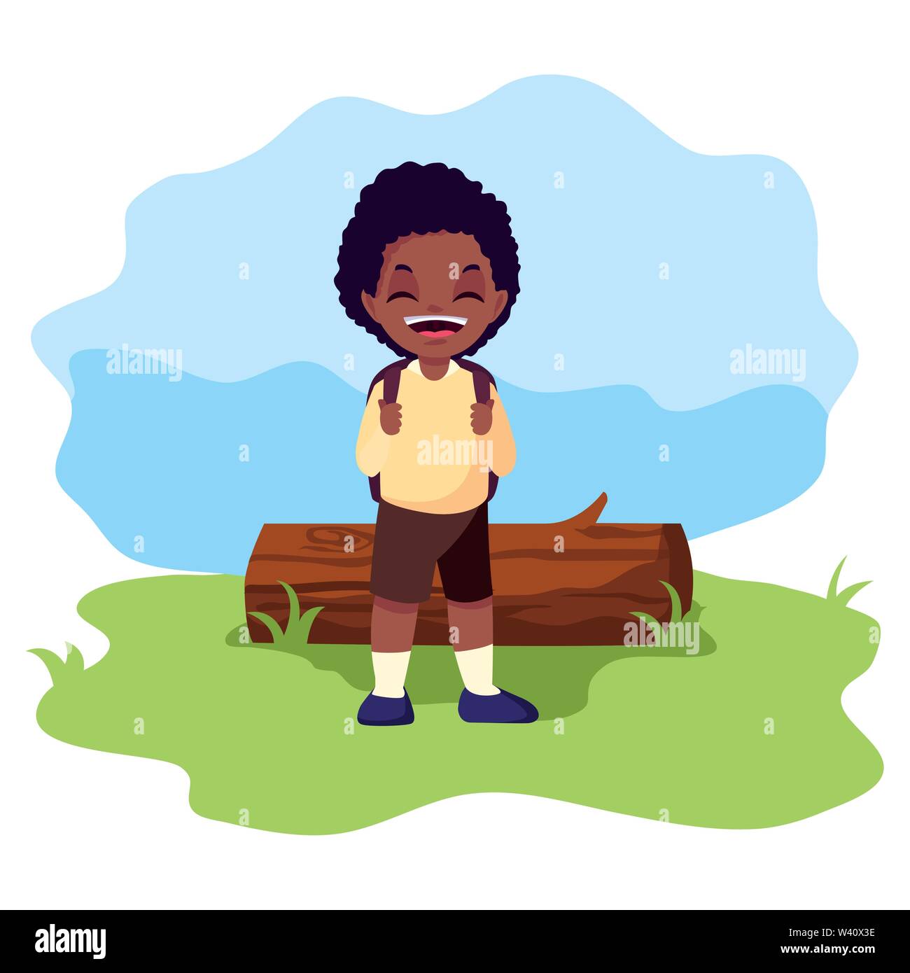 smiling school boy with backpack outdoors vector illustration Stock ...