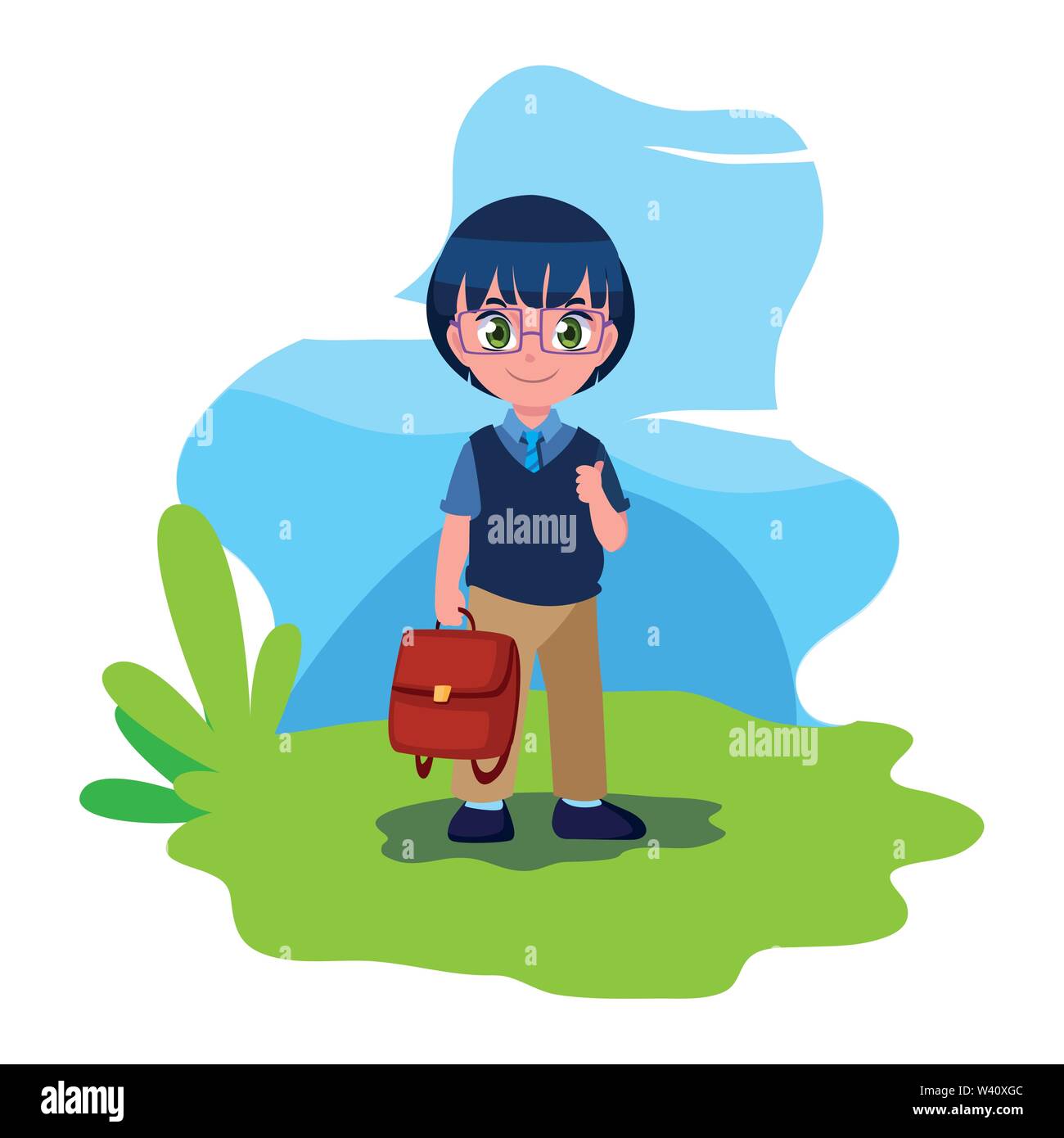 smiling school boy with backpack outdoors vector illustration Stock ...
