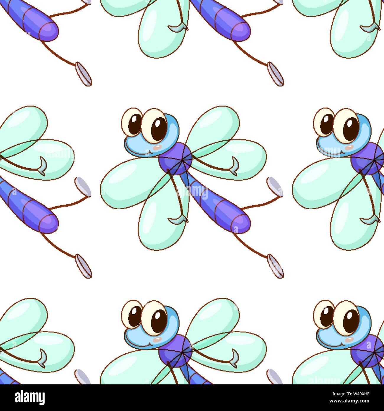 Seamless pattern tile cartoon with dragonflies illustration Stock ...