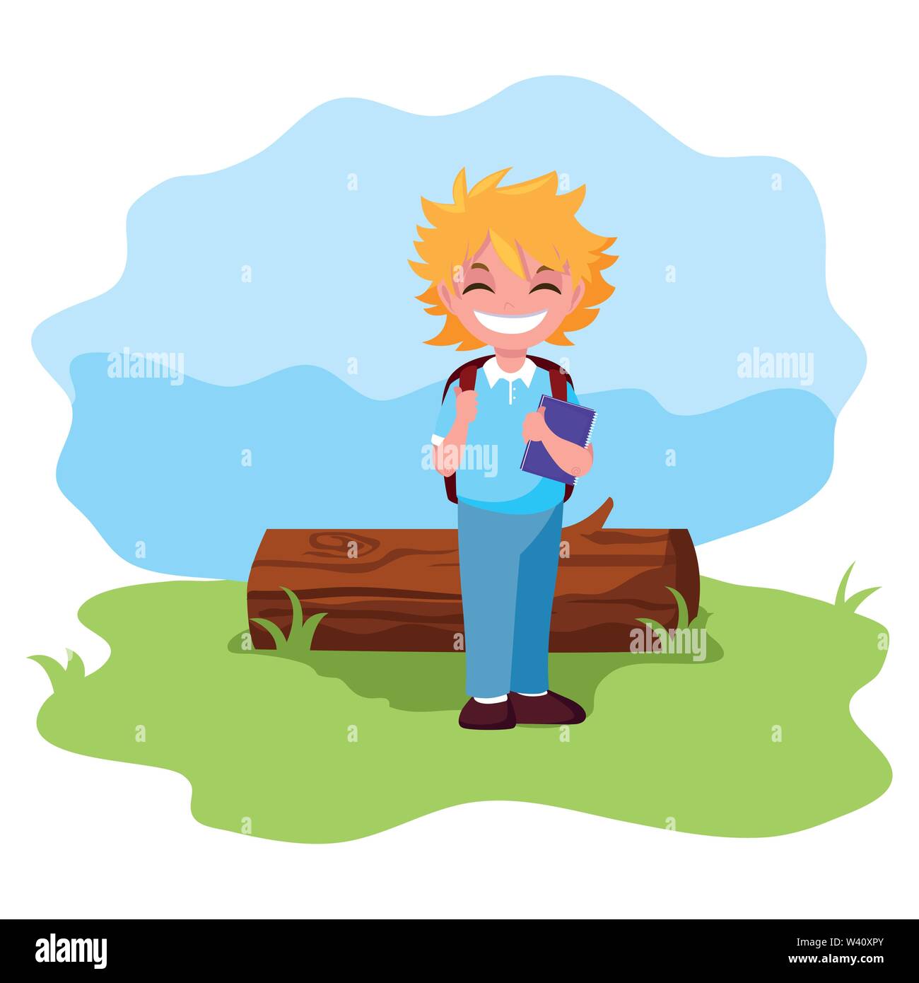 smiling school boy with backpack outdoors vector illustration Stock ...