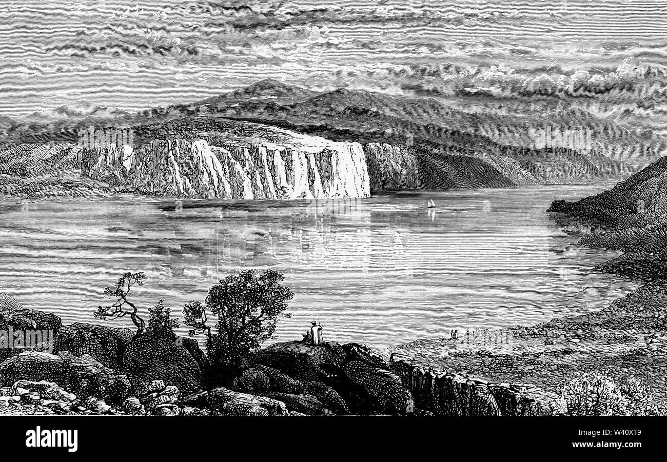 Engraving of the famous Sea of Galilee where Jesus called the Apostles James and John Stock Photo