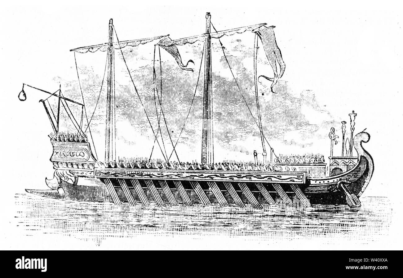 Engraving of a Roman galley from the first century Stock Photo
