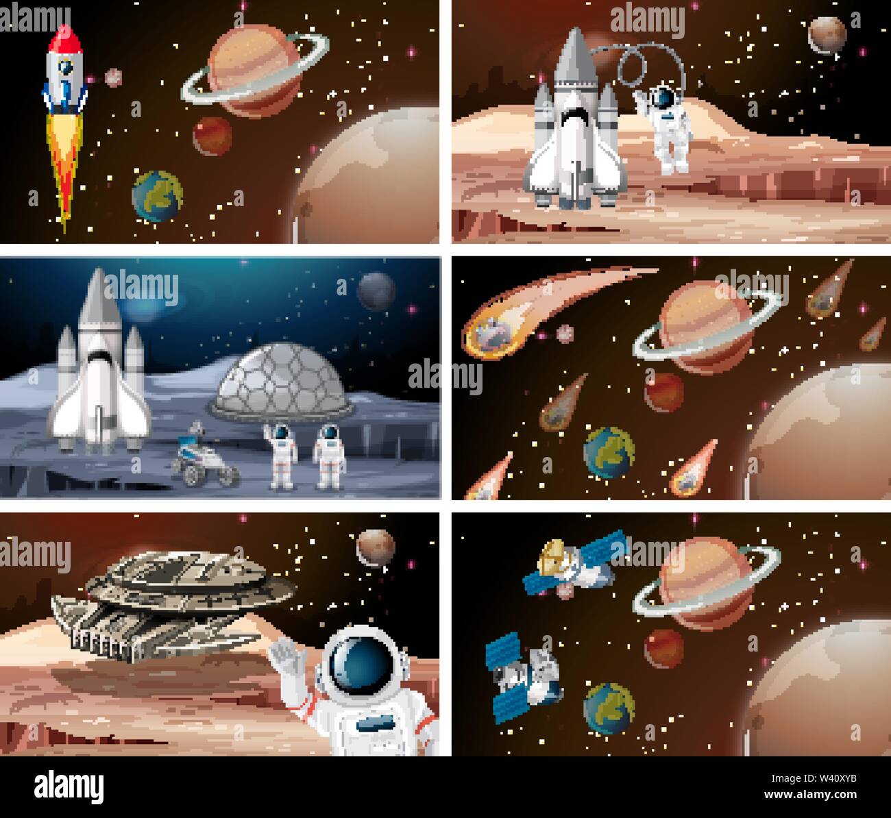 Set of planet space scenes illustration Stock Vector Image & Art - Alamy