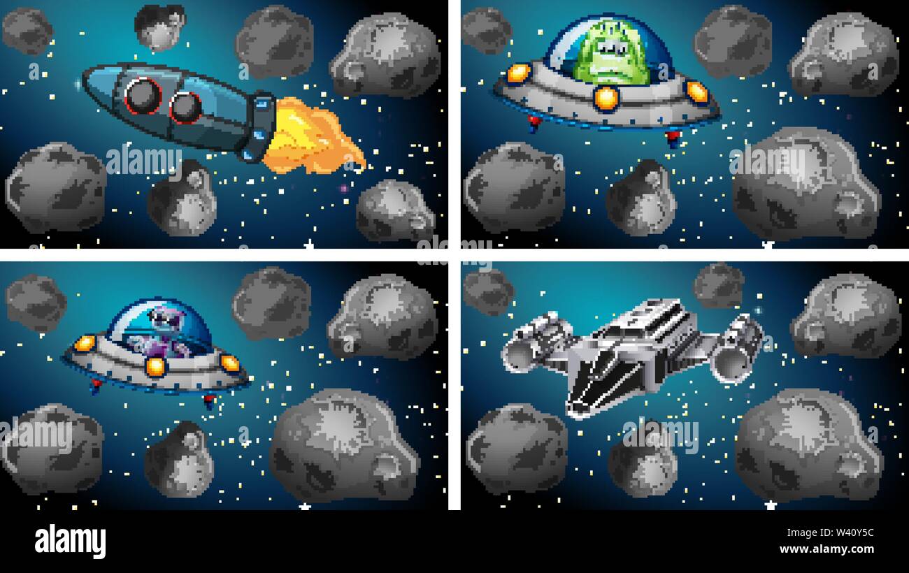 Set of space ships and asteroids illustration Stock Vector Image & Art ...