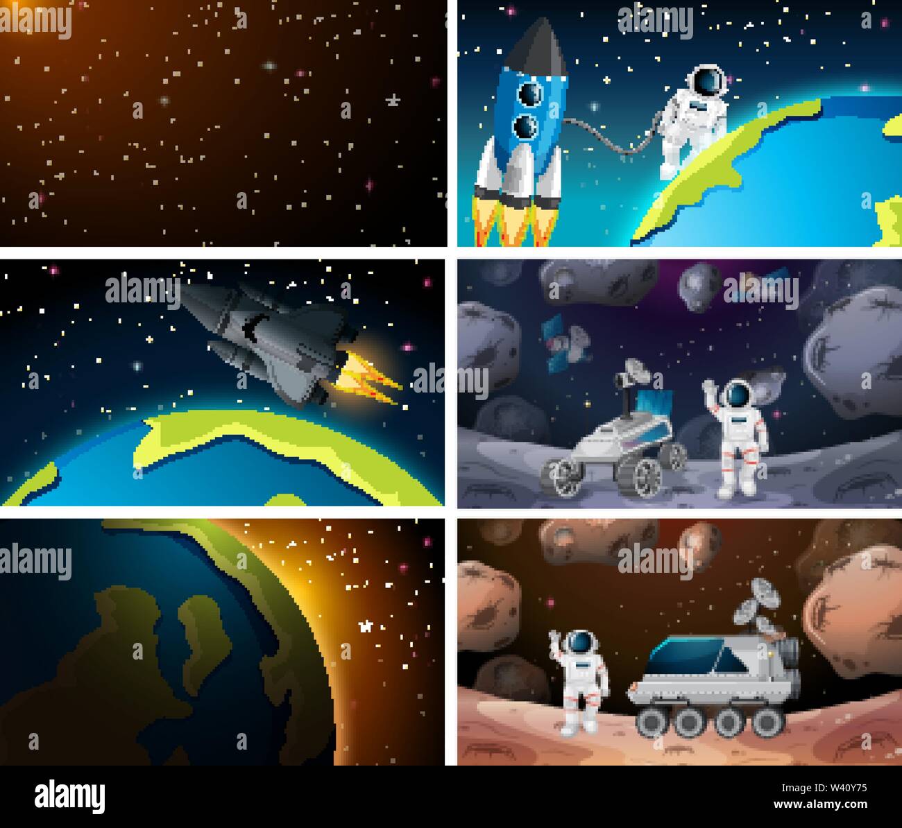 Set of space scenes illustration Stock Vector Image & Art - Alamy