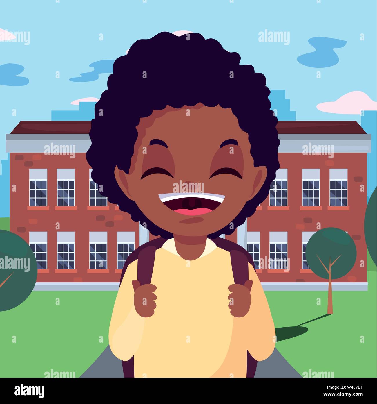 student boy school building street vector illustration Stock Vector ...