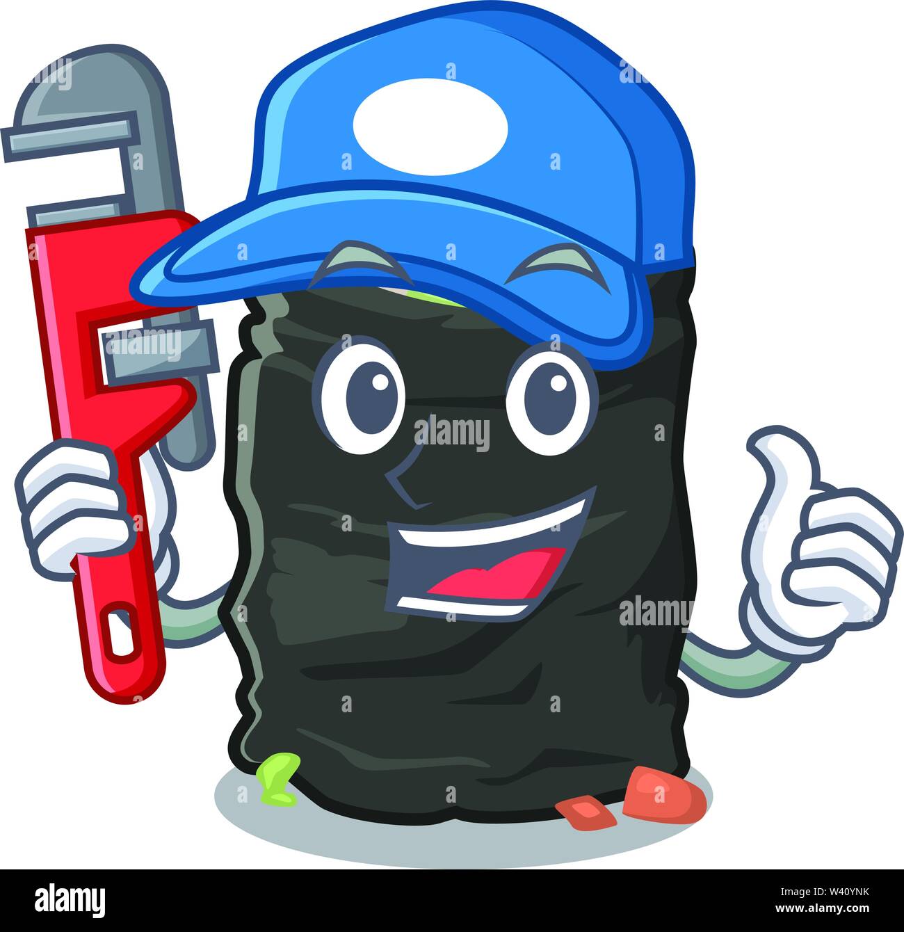 Plumber garbage bag behind the character door vector illustration Stock Vector