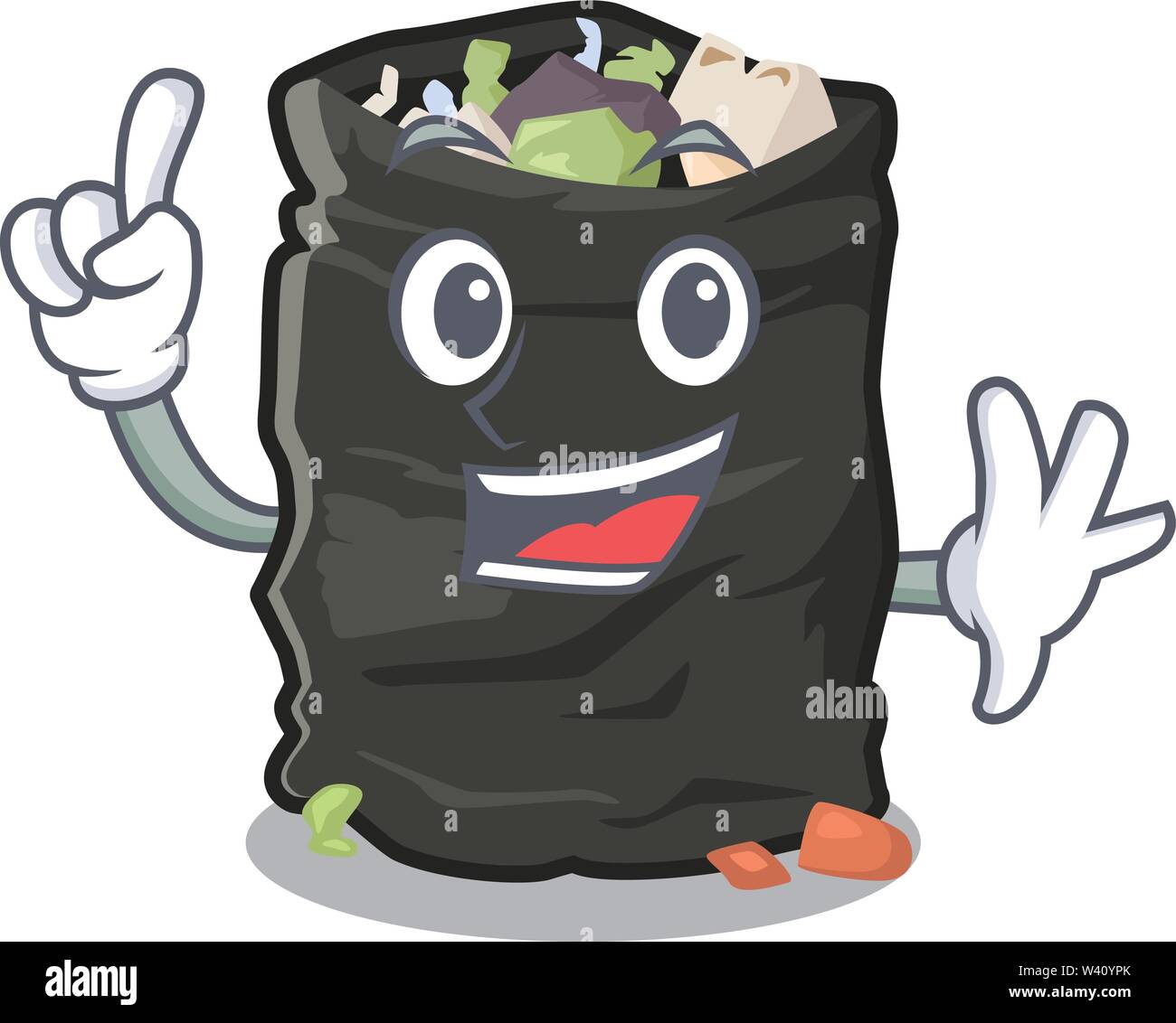 Finger garbage bag behind the character door vector illustration Stock Vector