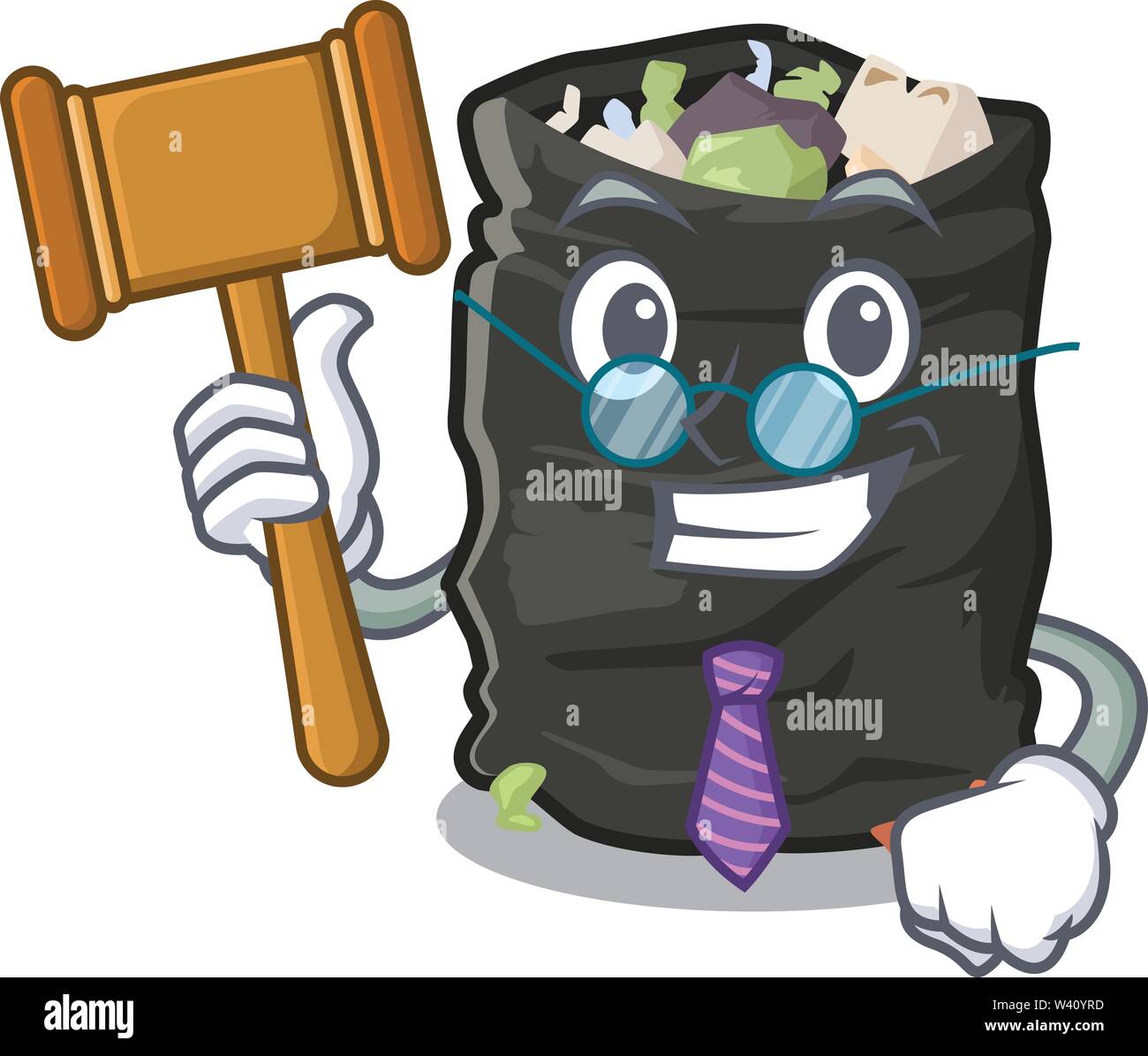 Judge garbage bag behind the character door vector illustration Stock Vector