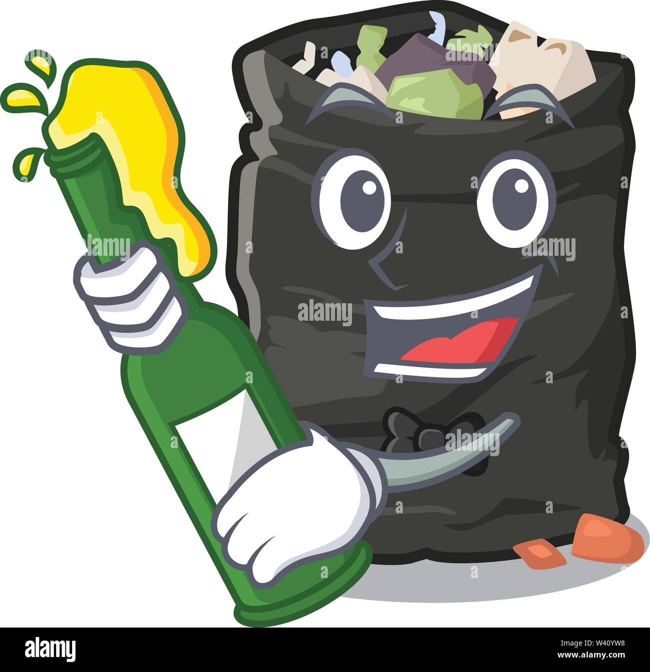 With beer garbage bag behind the character door vector illustration Stock Vector