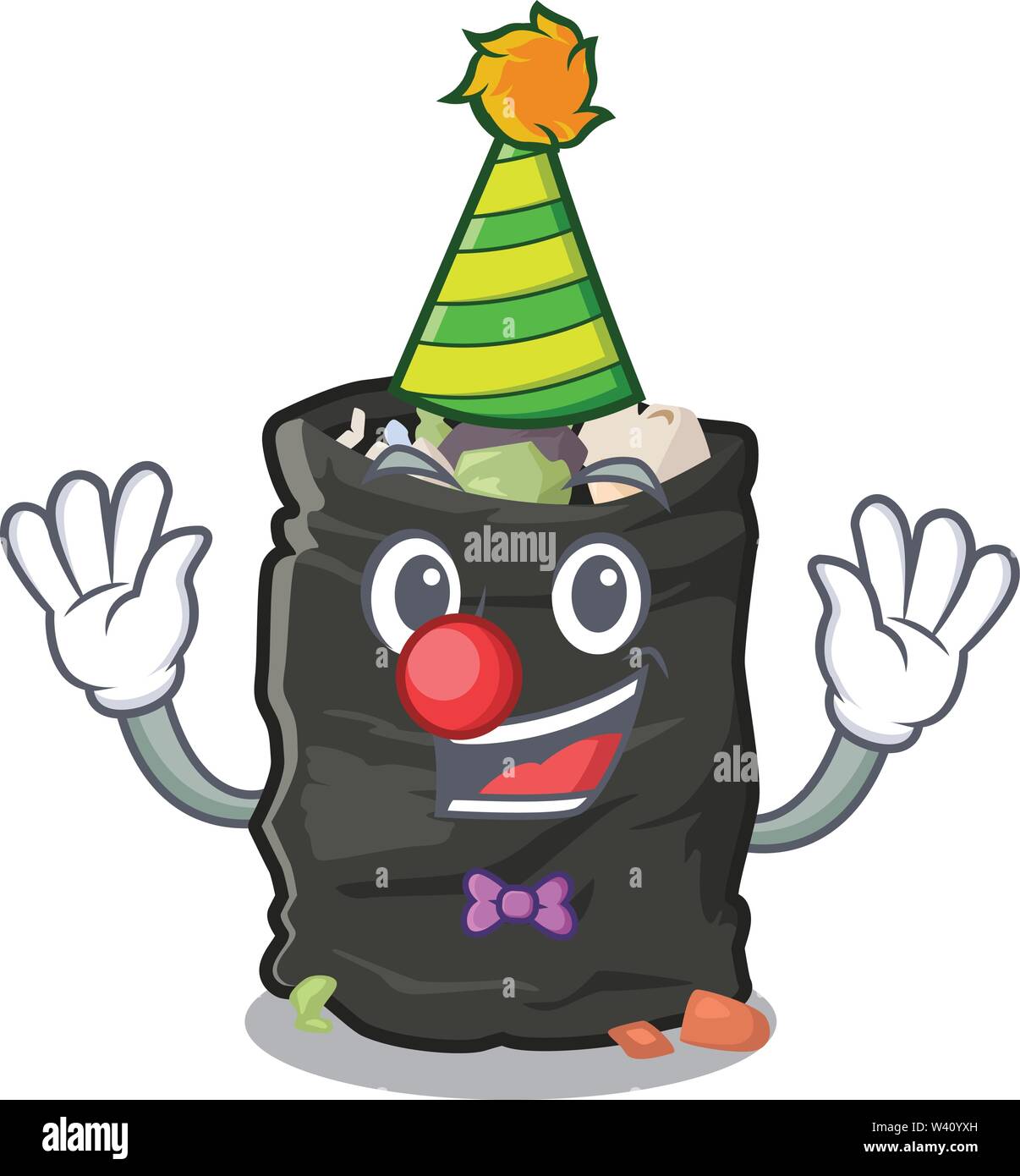 Clown garbage bag behind the character door vector illustration Stock Vector