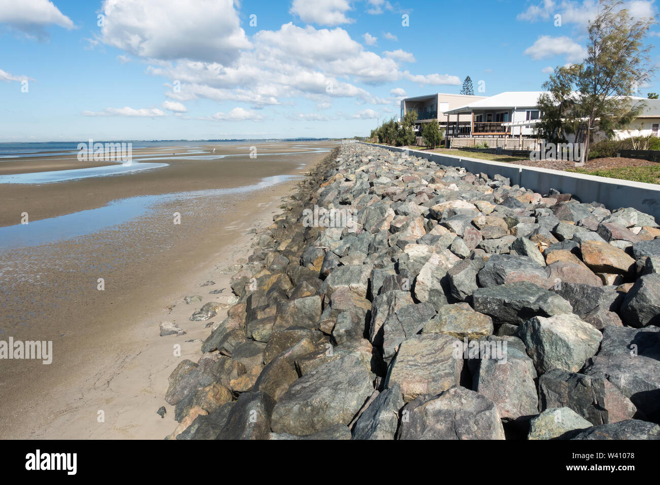 Erosion protection on Moreton Bay at Beachmere Queensland Australia. Stock Photo