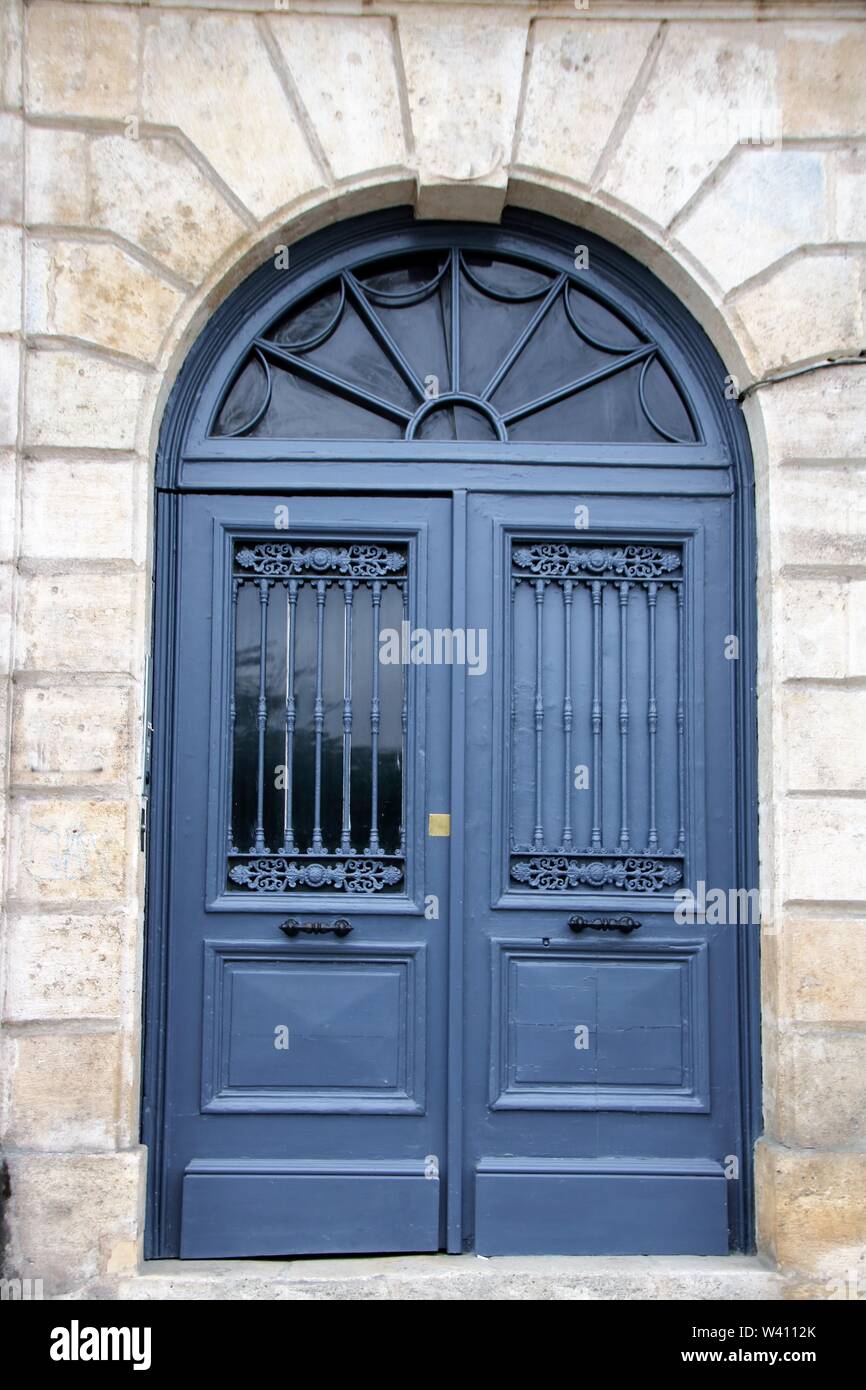 Typical blue door of Bordeaux Stock Photo