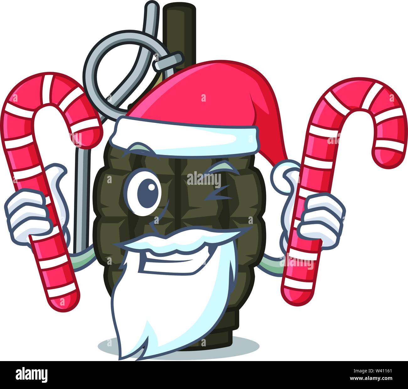 Santa with candy grenade toys above wooden cartoon table vector ...