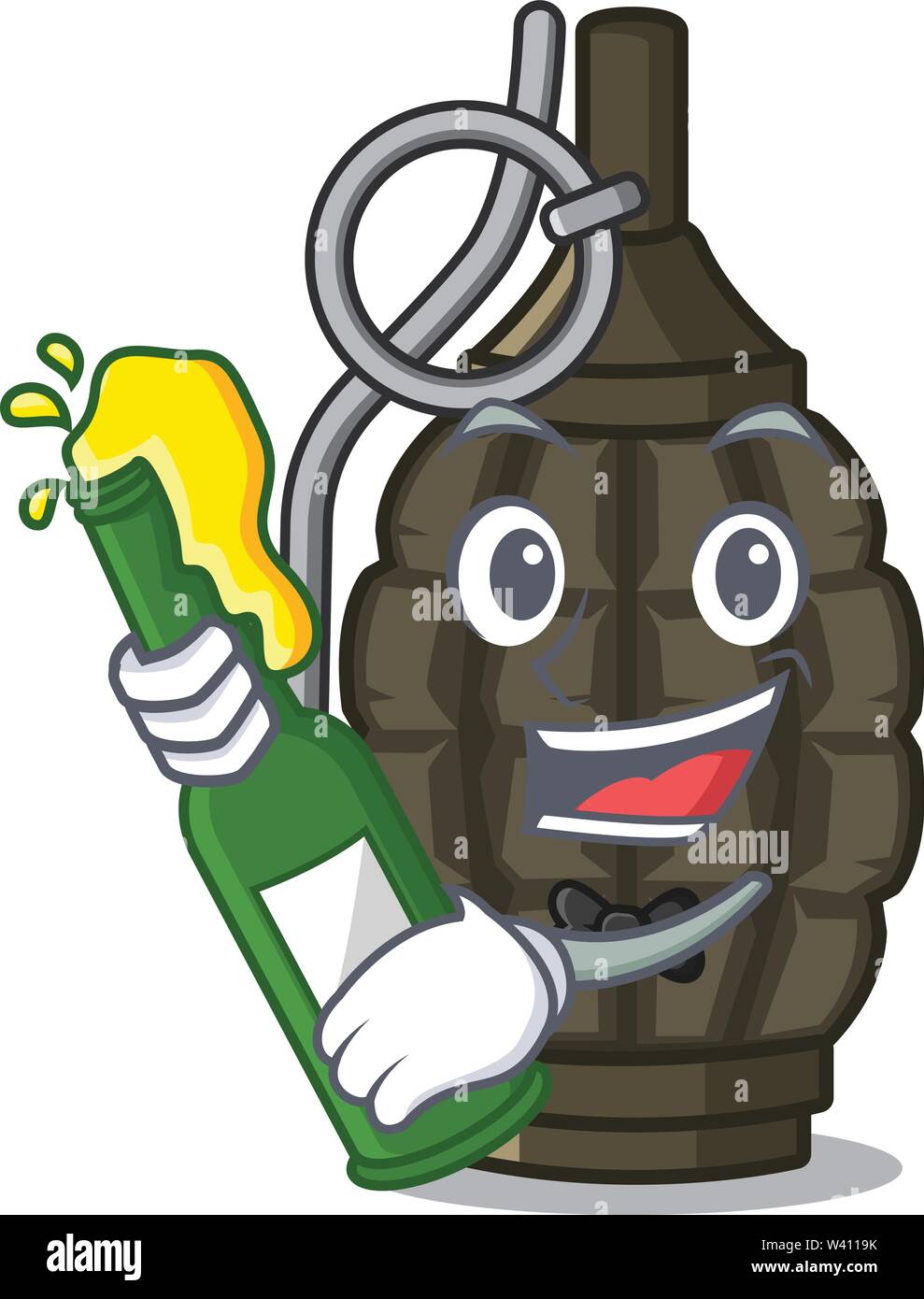 Cartoon Beer Exploding With beer grenade toys above wooden cartoon table vector illustration ...