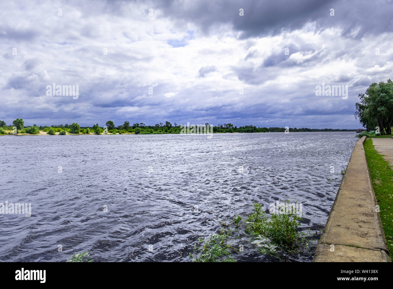 Pripyat river under gloomy stormy sky Stock Photo