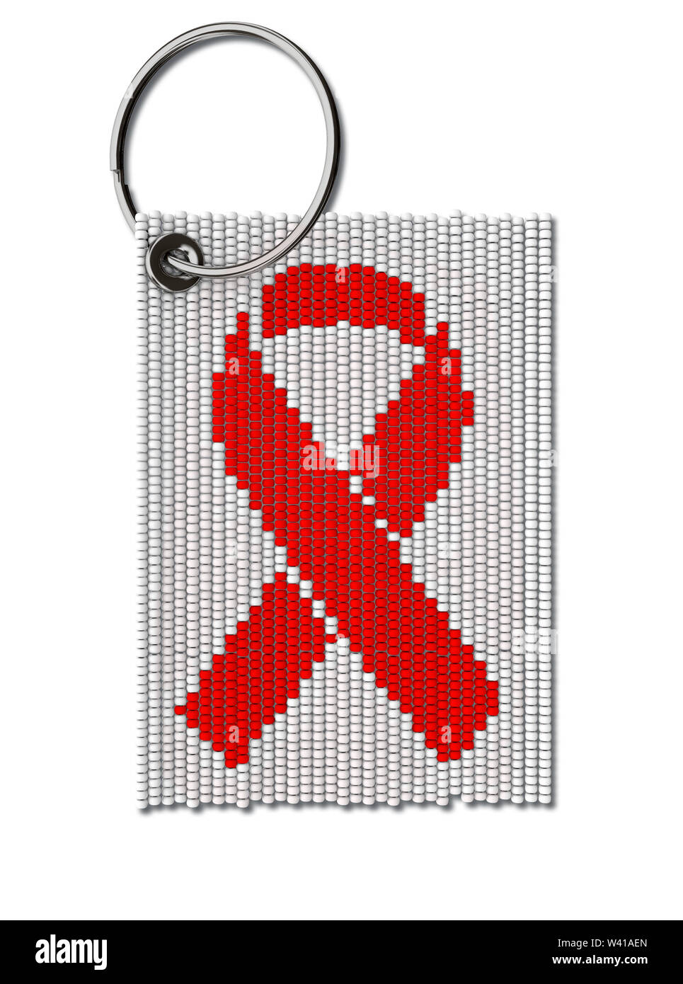 A traditional zulu beaded keyring depicting an aids hiv ribbon on an isolated white background - 3D render Stock Photo