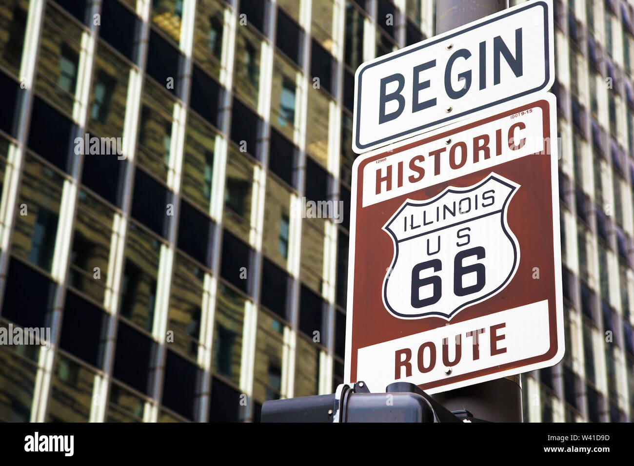 Begin of Route 66 in Chicago Stock Photo
