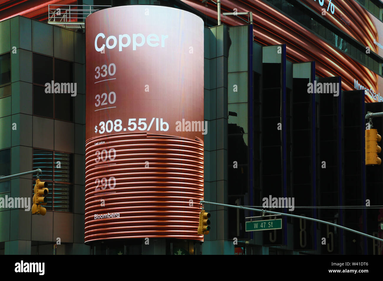 Copper quotation on illuminated board in Times Square Stock Photo