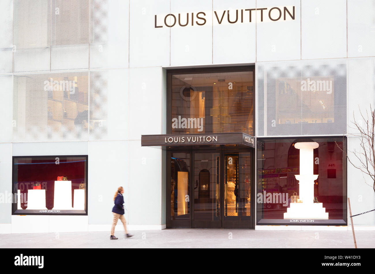 Louis Vuitton store facade, Fifth Avenue, New York City, USA Stock
