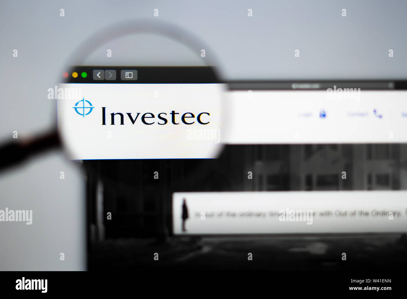 Investec company website homepage. Close up of Investec logo. Can be used as illustrative for news media, marketing or business concept. Stock Photo