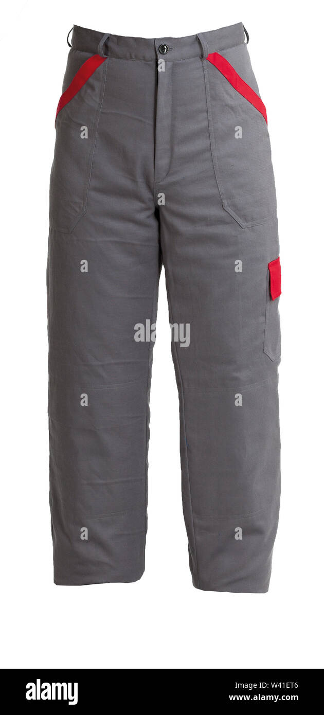 Protective work grey trousers isolated on white background Stock Photo