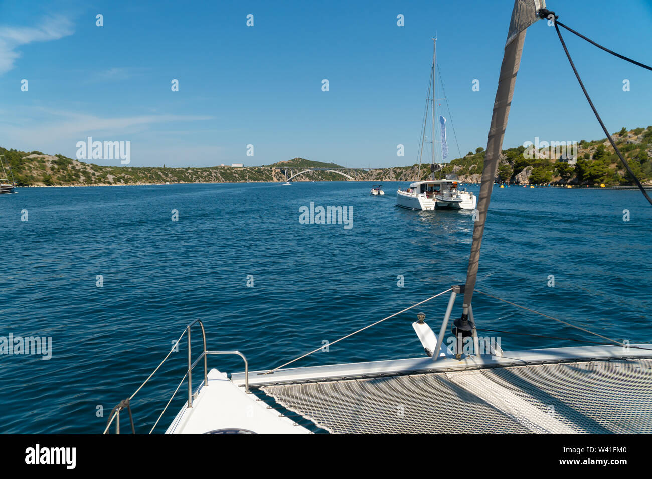 Catamaran sailing at sea in Croatia, Europe Stock Photo Alamy