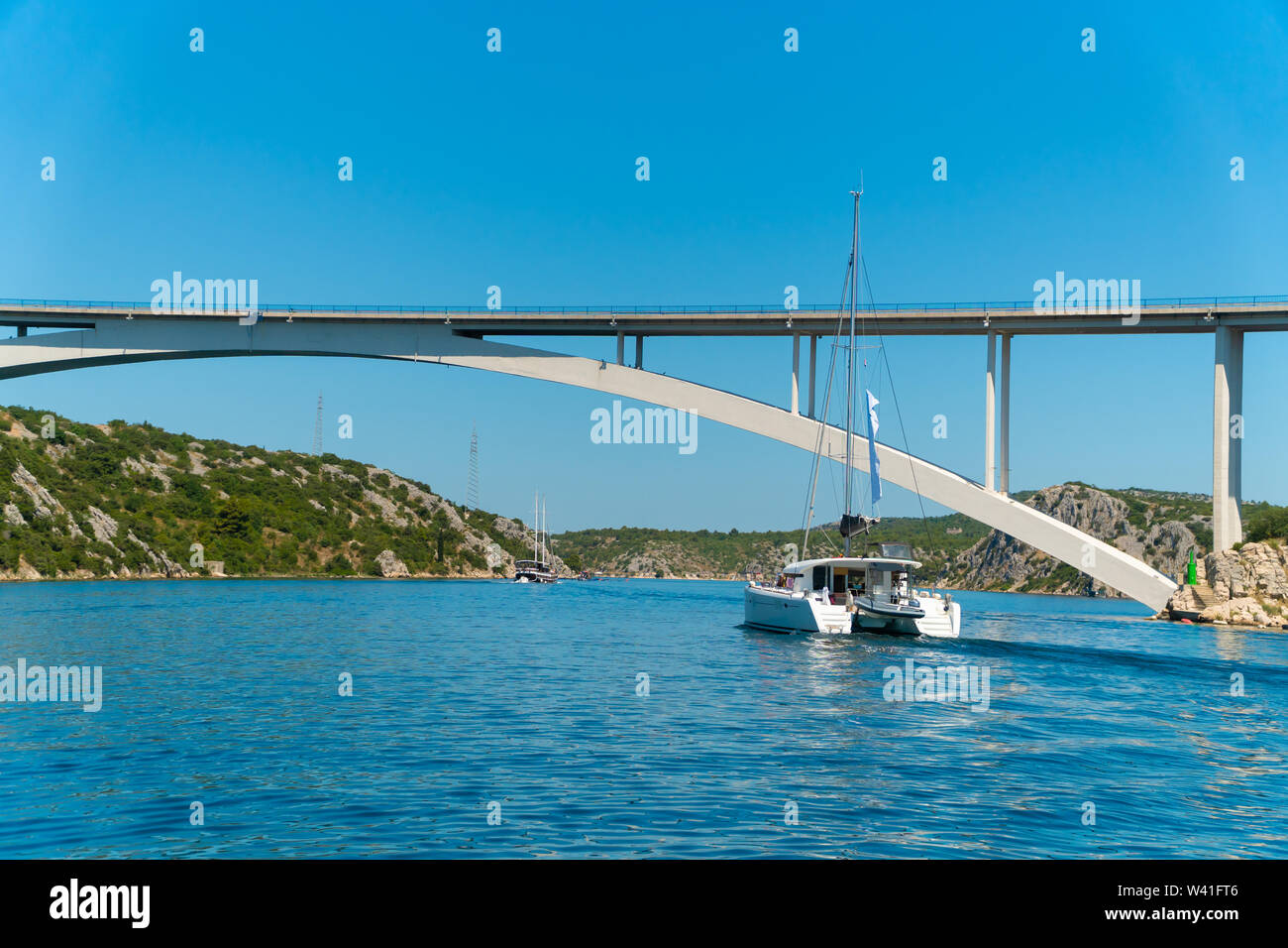 Catamaran sailing at sea in Croatia, Europe Stock Photo Alamy