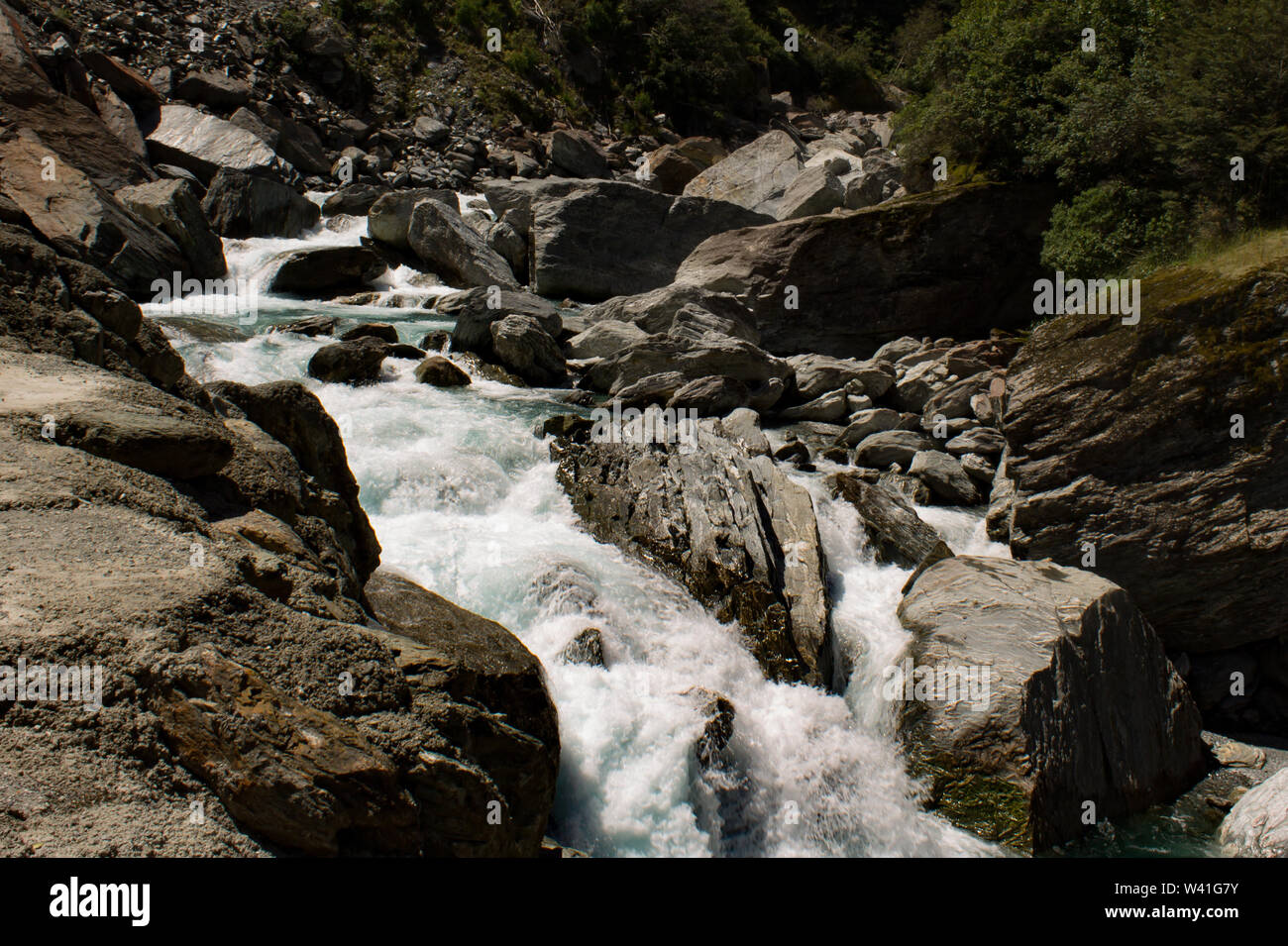 Rapids of Haast River in the South Island, New Zealand Stock Photo