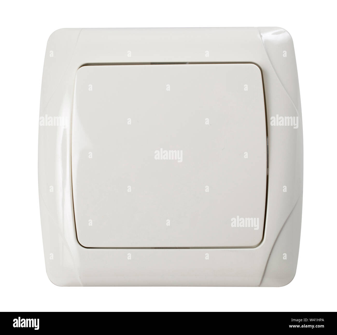 Wall electric light switch in Ivory color isolated on white with clipping path. Stock Photo