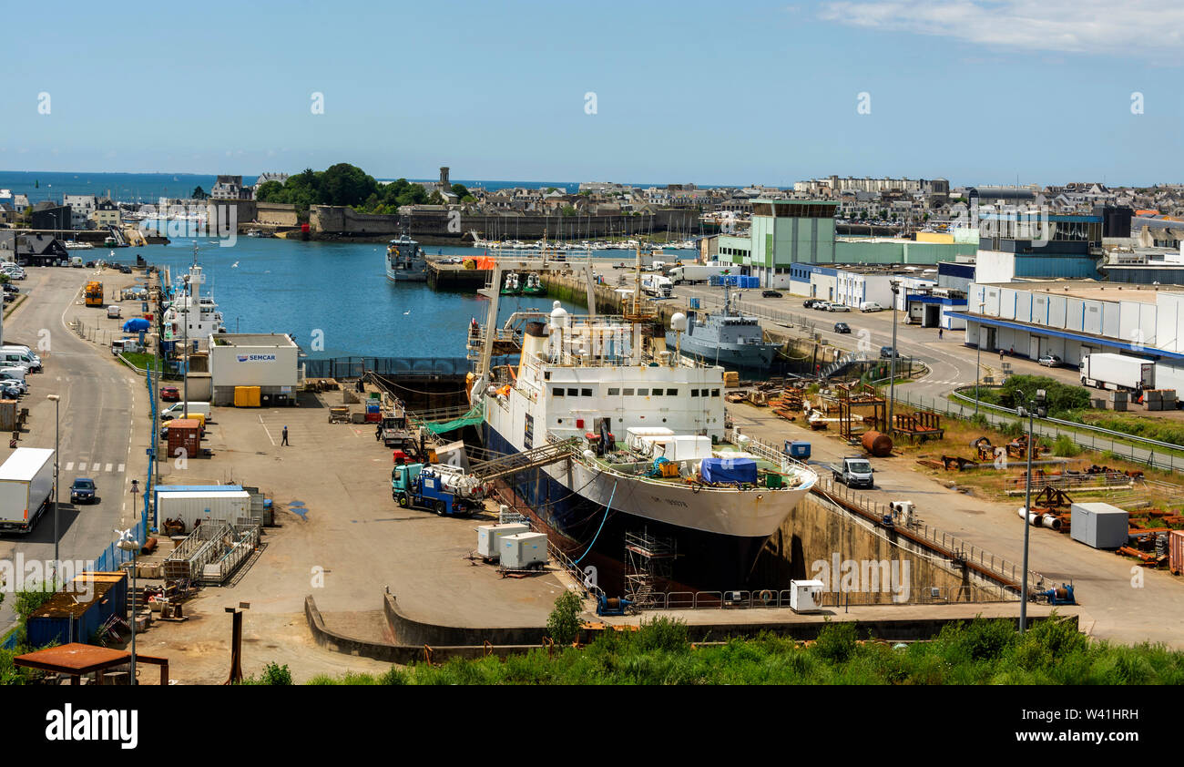View of the commercial port of Concarneau. Finistere. Bretagne. France Stock Photo