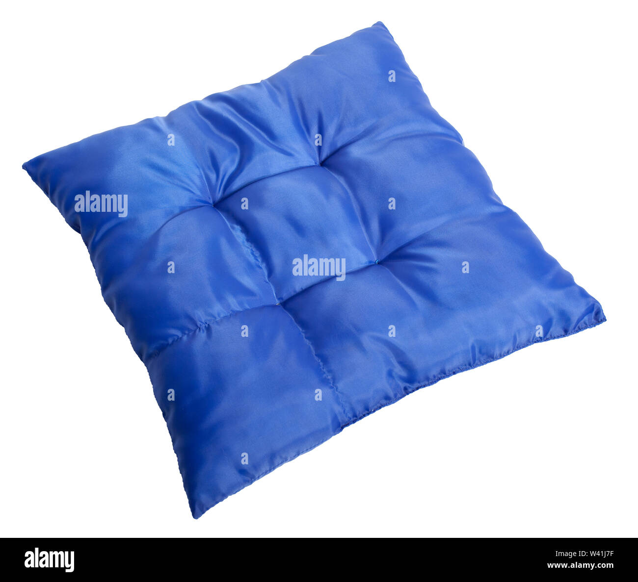 Blue Satin Decorative Pillow Isolated On White Background With