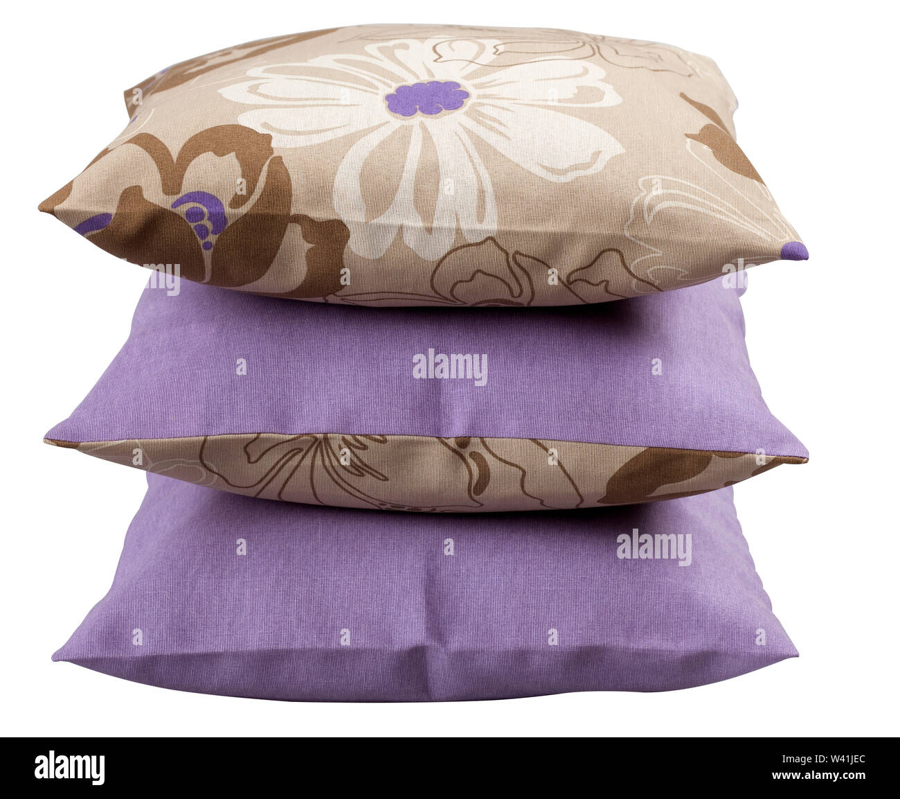 Composition with decorative pillows with floral elements isolated on white background with clipping path Stock Photo