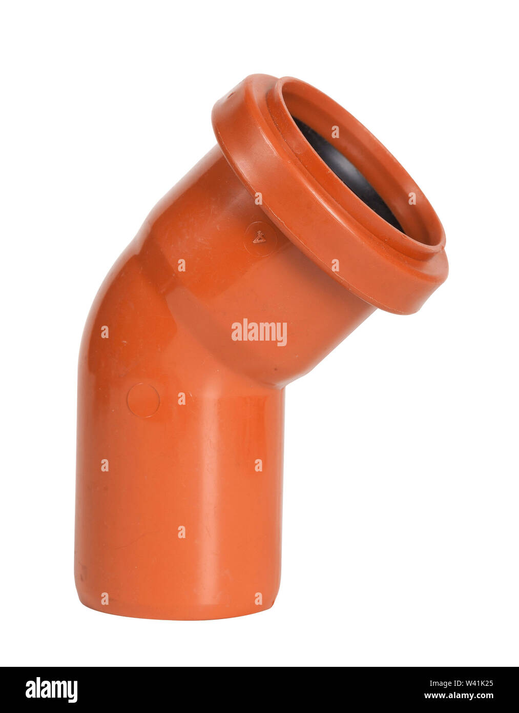 New orange PVC drain water pipe angled on 30 degrees on white
