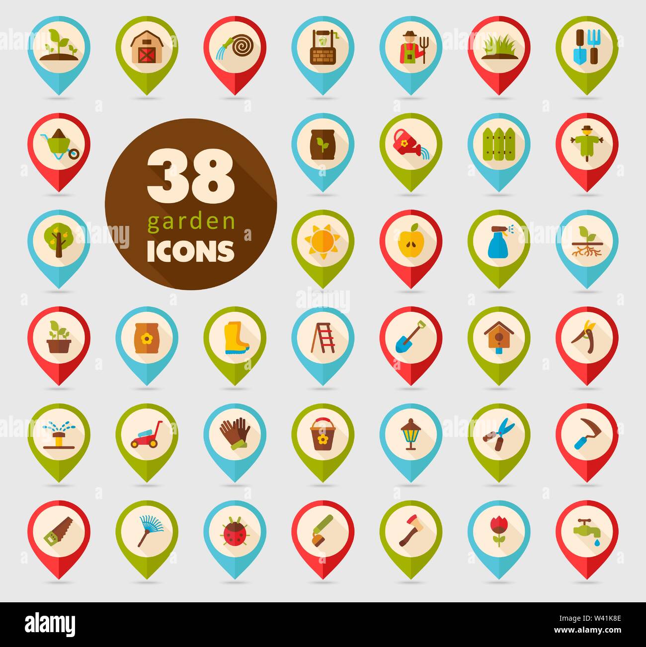 Garden Farm flat vector pin map icon. Map pointer. Map markers, eps 10 Stock Vector